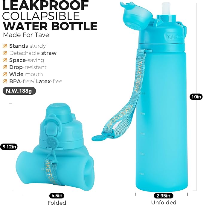 TakeToday Collapsible Water Bottles 20oz, Leak Proof, Foldable Silicone Travel - Image 2