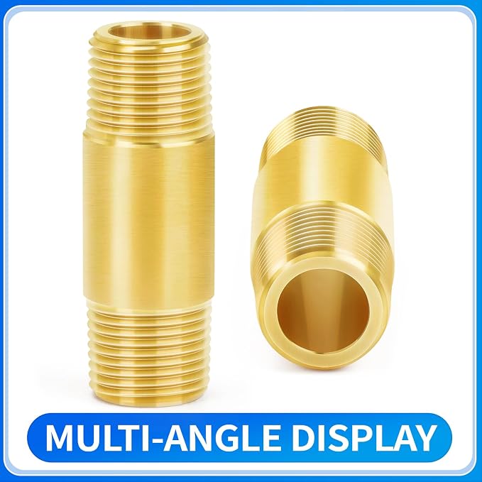 ChillWaves Brass Pipe Fitting, Long Nipple Pipe 1/4" NPT Male x 1/4" NPT Male - Image 3