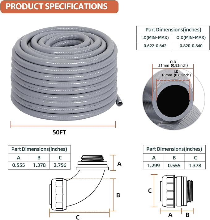 Liquid-Tight Conduit Kit 1/2 50ft w/UL Certification | Flexible Electrical - Image 2