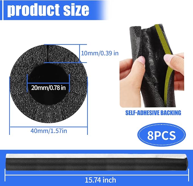 8 Pack Pipe Insulation Foam Tube, 3/4'' Self Adhesive Pre Slit Foam Pipe Covers - Image 2