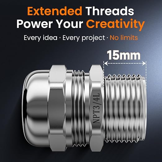 QILIPSU 2pcs 3/4" NPT 304 Stainless Steel Cable Gland Waterproof IP68 Metal - Image 4