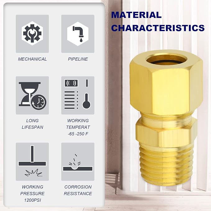 ChillWaves Brass Compression Tube Fitting, 1/2" OD x 3/8" NPT Male Compression - Image 4