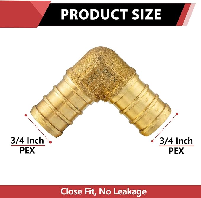 5PACK EFIELD 3/4 Inch Pex Elbow Barb Crimp Brass Fitting | - Image 2