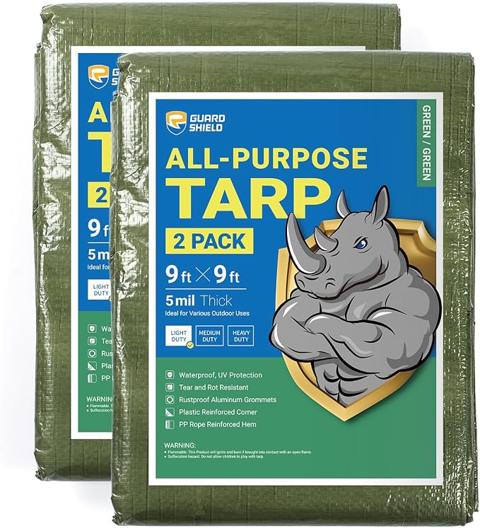 GUARD SHIELD Tarp Green 9x9 Feet Multi Purpose Waterproof Poly Tarp Cover 5mil by GUARDSHIELD