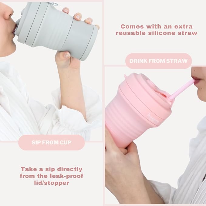 HANARA Collapsible Cup with Reusable Straw – 18 Oz, Portable Travel Mug - Image 3