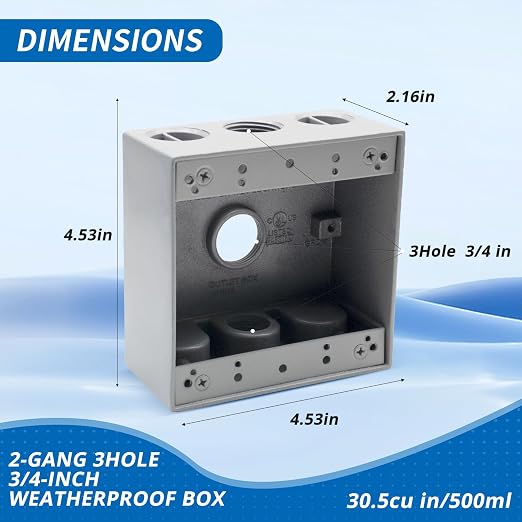 Double Gang 3-3/4" Weatherproof Outdoor Box - Image 2