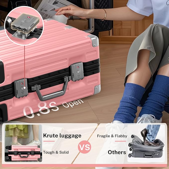 Krute Carry On Luggage 20 inch Aluminum Frame Suitcase - Image 6