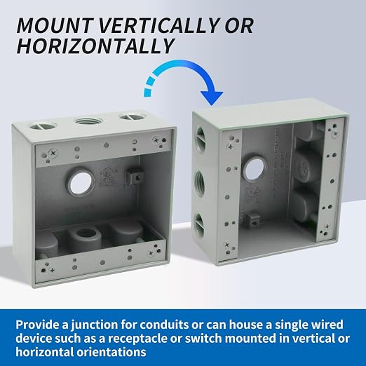 2-Gang Weatherproof Outlet Box, 3 1/2 in Hole Outdoor Electrical Box | Aluminum - Image 6