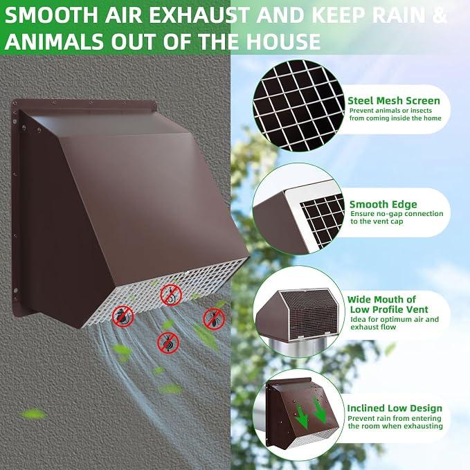 4 Inch Dryer Vent Cover Outside Hooded Wall Vent - Image 3