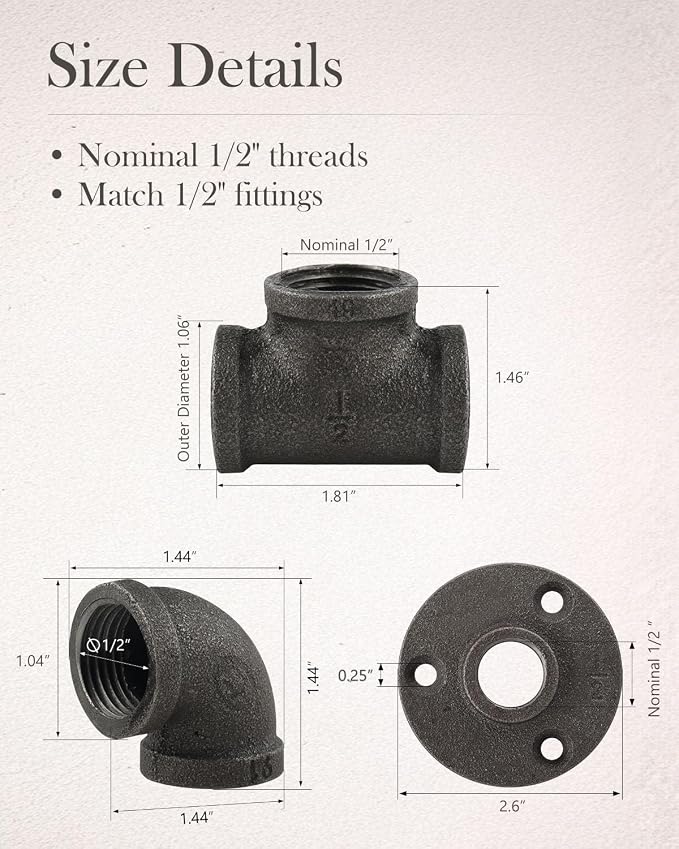 30 Pack 1/2 Inch Cast Iron Pipe Fittings - Image 3