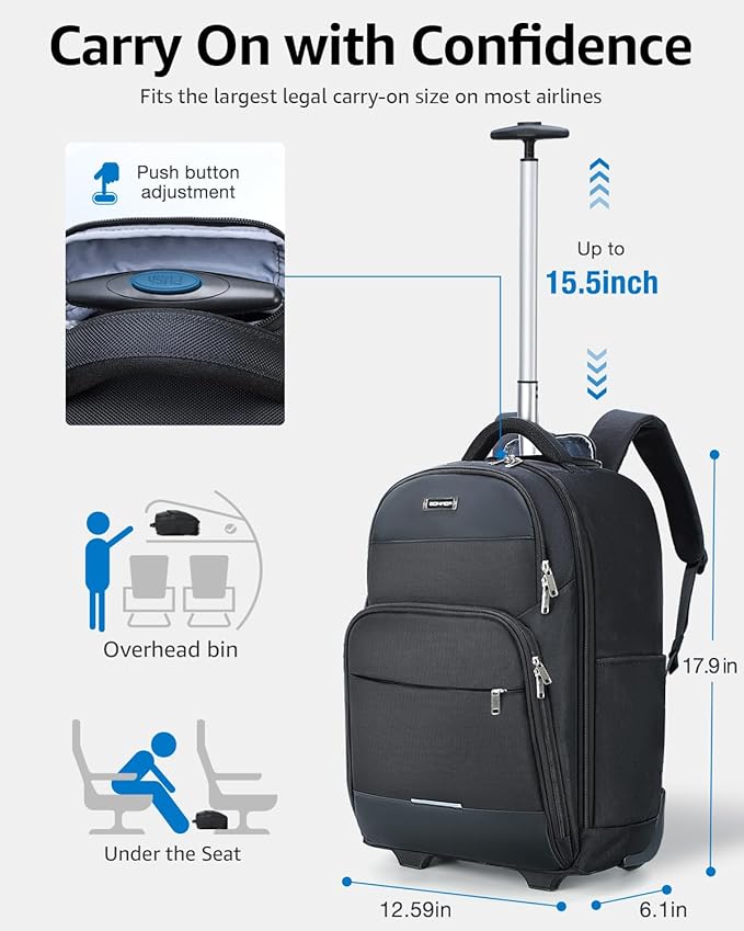 Rolling Backpack, 30L Travel Laptop Backpack - Image 3