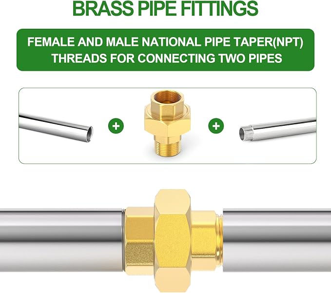 2PCS Brass Union，1/2" NPT Male x 1/2" NPT Female Brass Pipe Fitting - Image 5