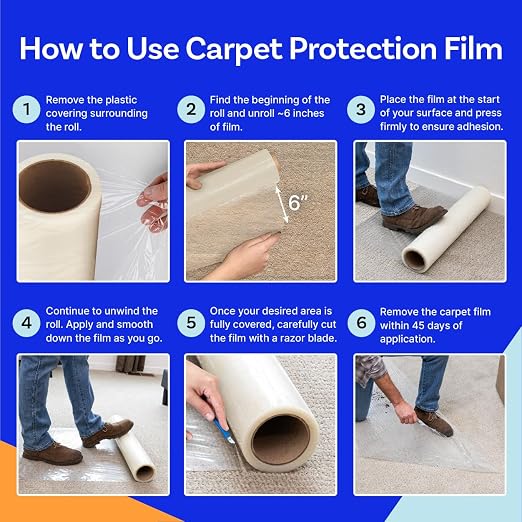 TapeManBlue Carpet Protection Film 36" x 200' roll, Self Adhesive Plastic - Image 9