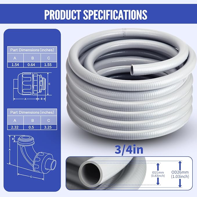 Liquid Tight Conduit 3/4inch 50FT, Flexible Non-Metallic Liquid Tight Flex - Image 2
