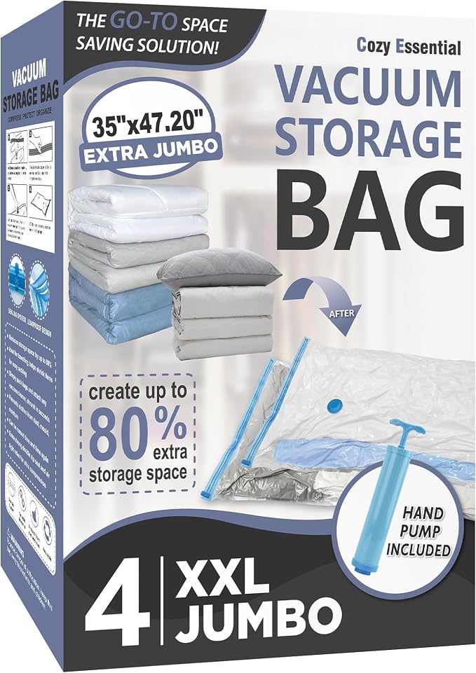 4 Pack XXL Jumbo Vacuum Storage Bags, Extra Large Vacuum Seal Bags by CozyEssential