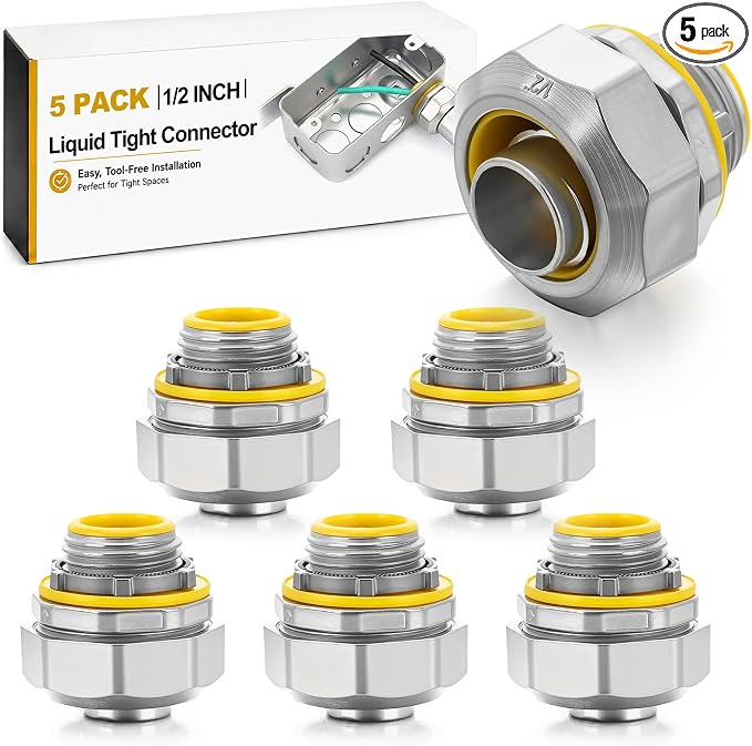 Gisafai 5 Pcs Liquid Tight Connector Straight Insulated Zinc Die Cast Metal by Gisafai