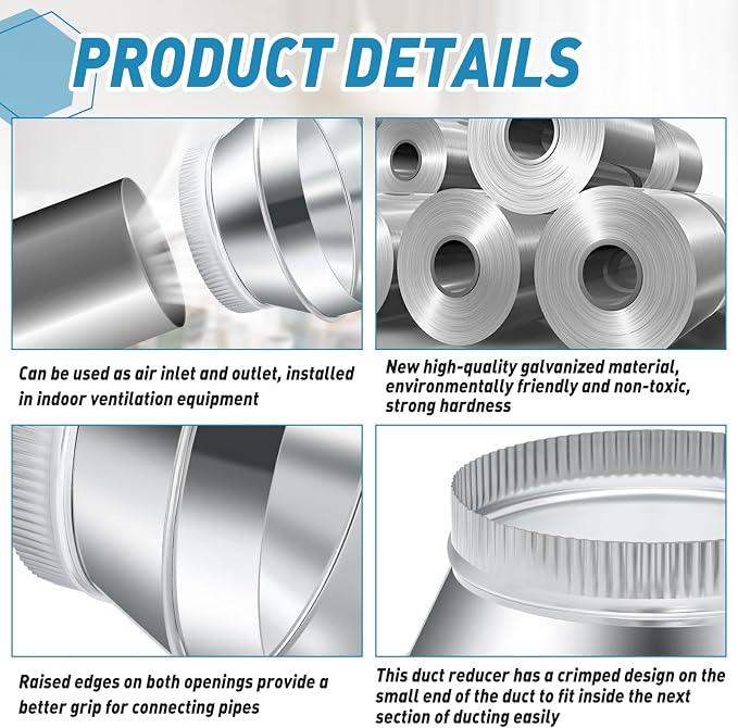 1 Pcs 10 Inch to 8 Inch Duct Reducer Increaser | Galvanized Steel Air Duct - Image 3