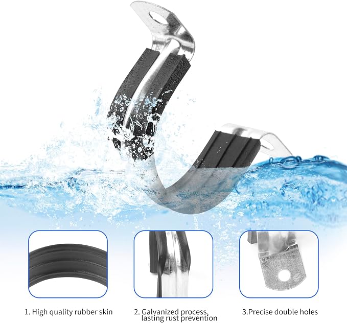 3/4 Inch Reinforced Rigid Pipe Strap, 2 Holes U Bracket Cable Clamp Hanger - Image 3