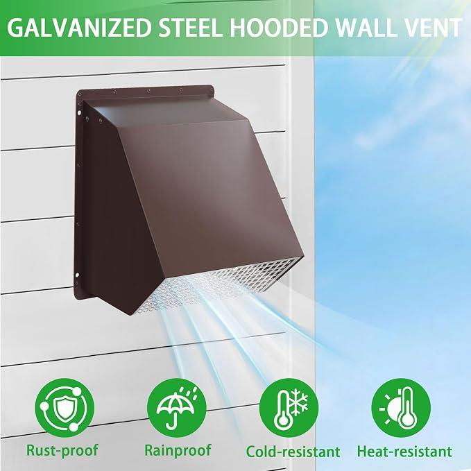 6 Inch Hooded Wall Vent with Screen and Damper, Dryer Vent Cover Outside - Image 5