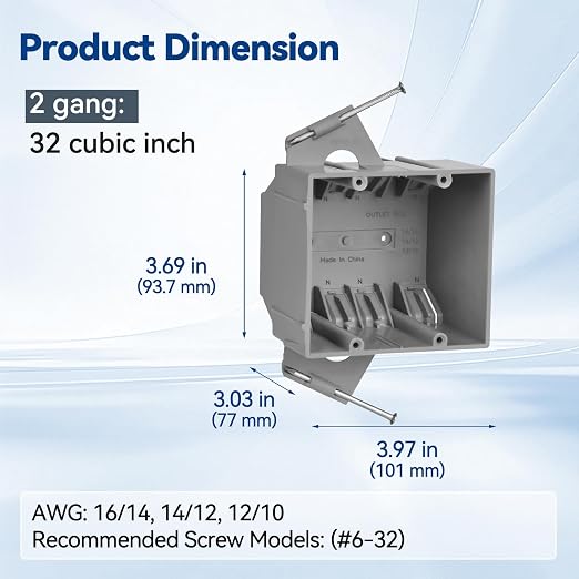 Togalonn 2-Gang 32 Cubic Inch New Work Outlet Box, Electrical Outlet Boxes - Image 6