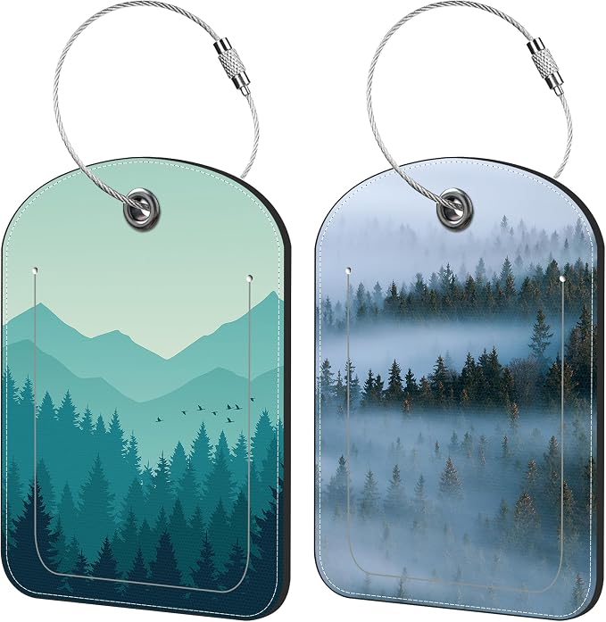 Misty Forest Luggage Tag for Suitcase Set of 2 PU Leather Cute Luggage Tags by iapodiad