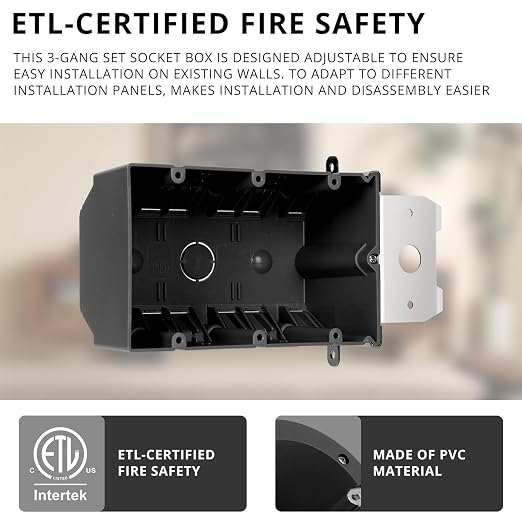3-Gang Extra Deep PVC Black Electrical Box Adjustable, 49 Cubic Inch – Fire - Image 6