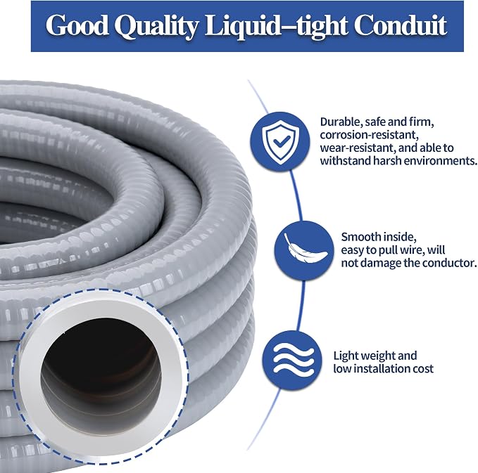 3/4 Inch 25 FT Liquid-Tight Conduit and Connector Kit | Non Metallic Flexible - Image 3