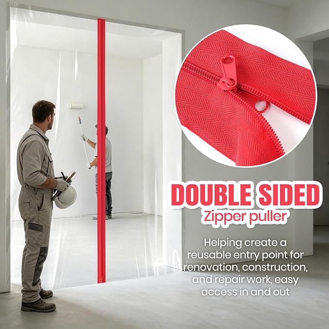 CALPALMY 4-Pack Plastic Sheet Zipper, Self-Adhesive Dust Protector, 7 Ft - Image 4