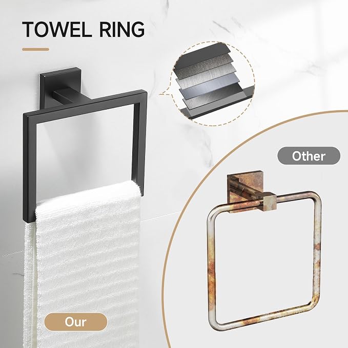 TQKAG 5-Piece Towel Bar Set, 23.6 Inch Bathroom Hardware Set, Matte Black - Image 2