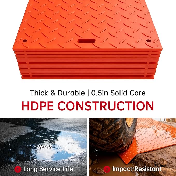 12Pcs 4'x8' Ground Protection Mats w/22 Connectors, Double Sided Diamond Tread - Image 6