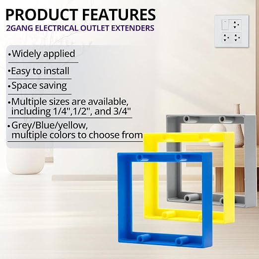 3/4” Yellow Double Gang Outlet Extender – Fits Recessed or Protruding - Image 3