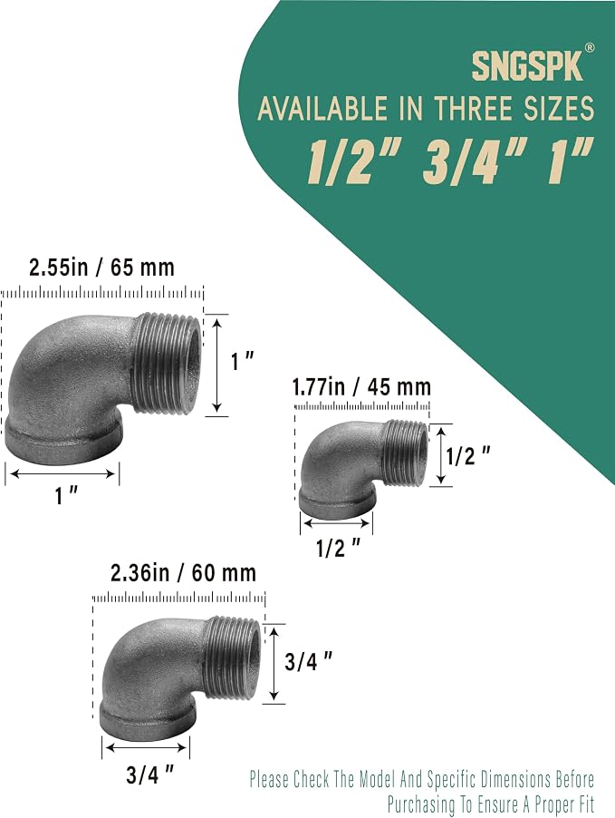 Black Cast Iron 90 Degree Elbow, Female to Male Pipe Fitting, 1 Inch Size - Image 3