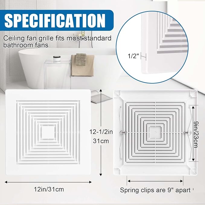 (2-Pack 12" BP90 Spring Bathroom Exhaust Fan Cover 12-1/4" x12" Vent Cover - Image 2