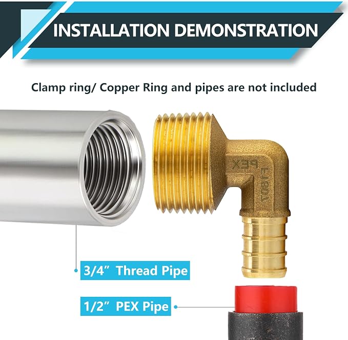 PEX Fittings, Pex 1/2" x 3/4" Male Threaded NPT Elbow Adapter, Brass Crimp - Image 4