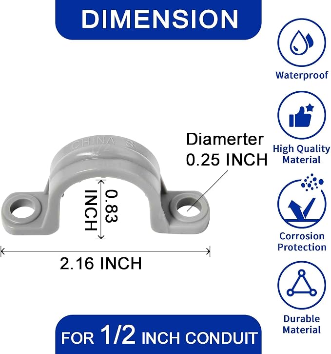 Yariwiz 1/2 inch Plastic PVC Flex Electrical Conduit Strap Clamp Fittings - Image 2