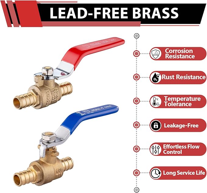 50-Pack 1/2" PEX Brass Ball Valve, Barb Crimp Pex Connection | Full Port Water - Image 3