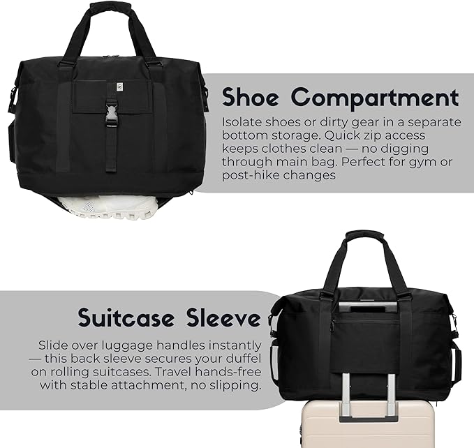 SUNNY BIRD Duffel with Utility Pouch, 40L Weekender Overnight Bag with Shoe - Image 6