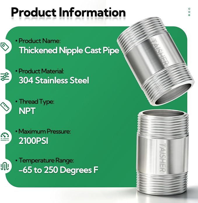 2pcs Thickened Nipple Cast Pipe 3/4" NPT Male - Image 3