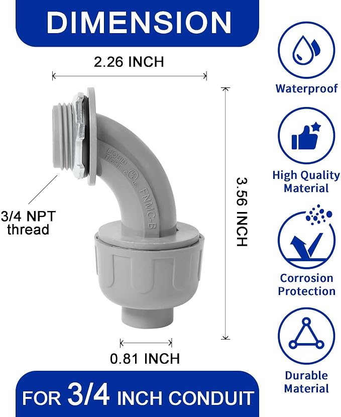 Yariwiz 3/4 PVC Electrical Conduit Fitting Plastic Liquid Tight Conduit - Image 3