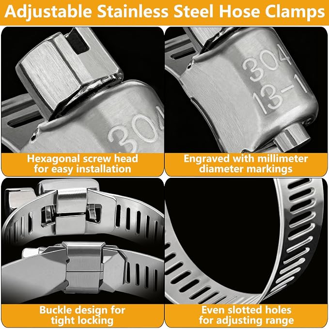 70 Pack Stainless Steel Hose Clamp Adjustable Assortment Kit, 8-64mm Worm Gear - Image 4