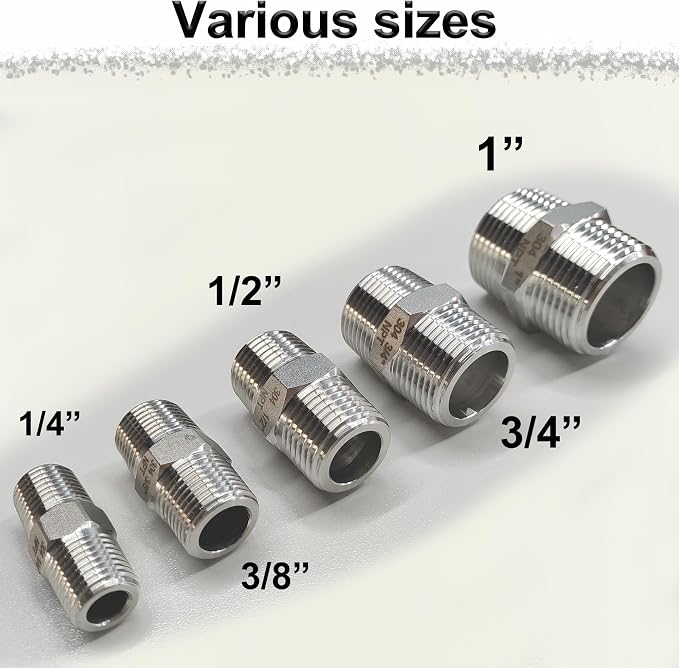 3/8" NPT Male Hex Nipple Pipe Fittings, 304 Stainless Steel 3/8 inch Threaded - Image 9