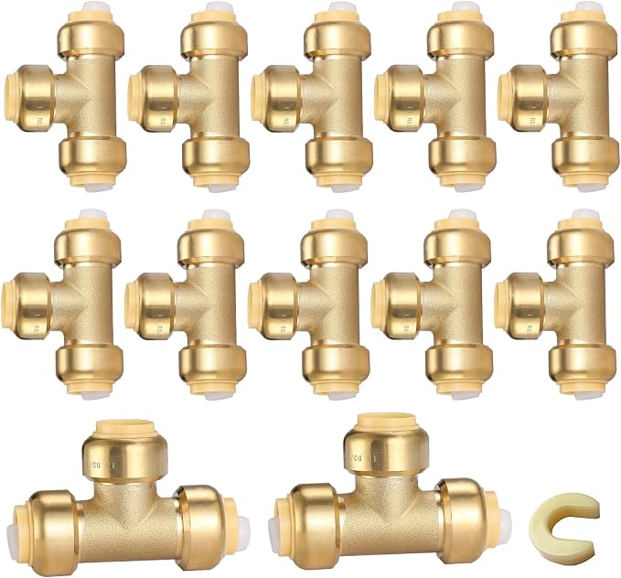 12PC HeSun 3/4" Pushfit Tee, Push to Connect Plumbing Fittings | Brass Push-fit by HeSun