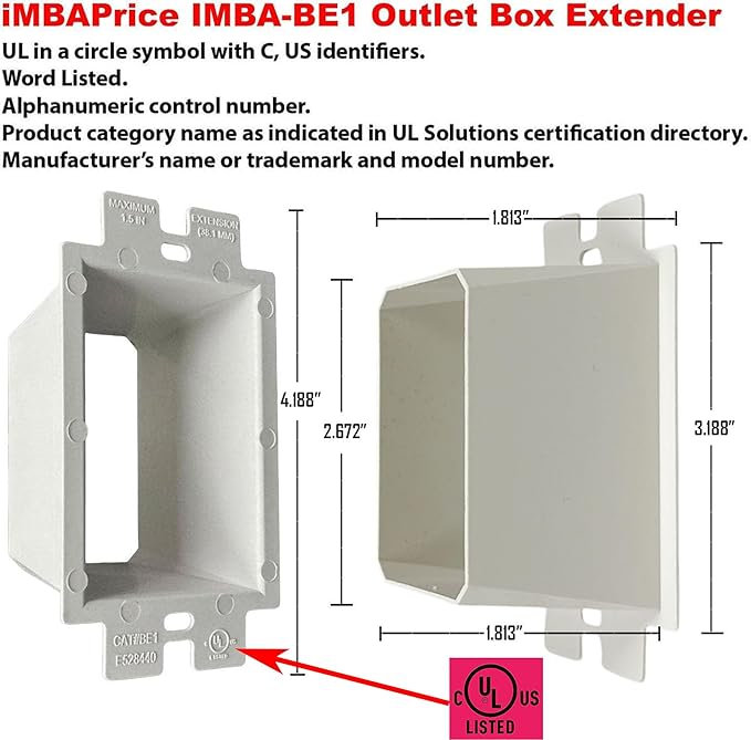 iMBAPrice BE1-3 Electrical Box Extender 3 Pack, UL Listed 1-Gang Non-Metallic - Image 2