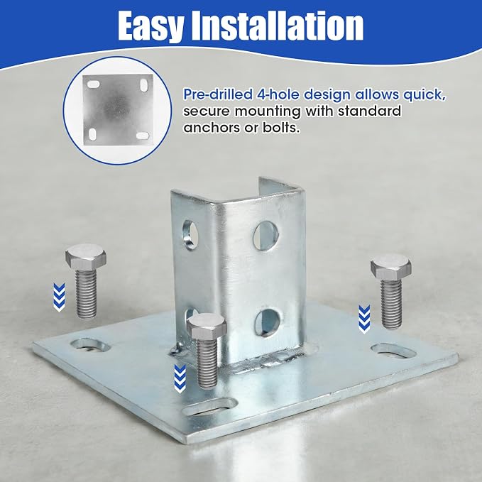 4Pcs Strut Post Base, 4 Holes Square Mount Base 6" x 6" Base - Image 4