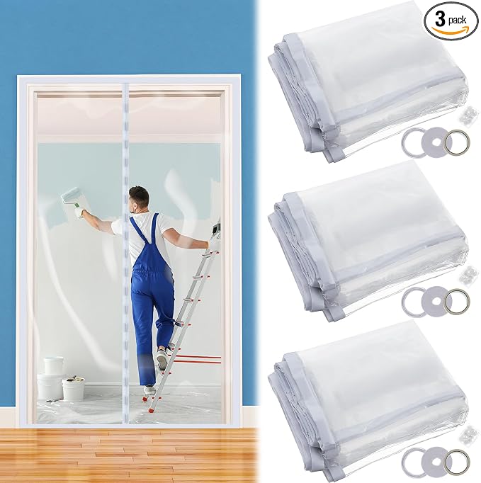 Preboun 3 Sets Magnetic Dust Barrier Zipper Door Kit 4' x 7.5' Construction by Preboun