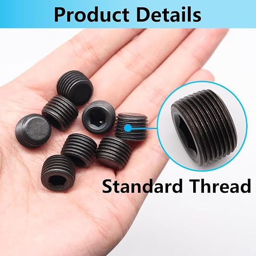 13PCS 1/4"NPT Male Pipe Plug Fitting Black Carbon Steel Pipe Plug Set Internal - Image 5