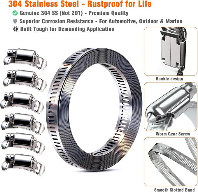 Hose Clamp Kit, 12 FT 304 Stainless Steel, Cut-to-Size - Image 4