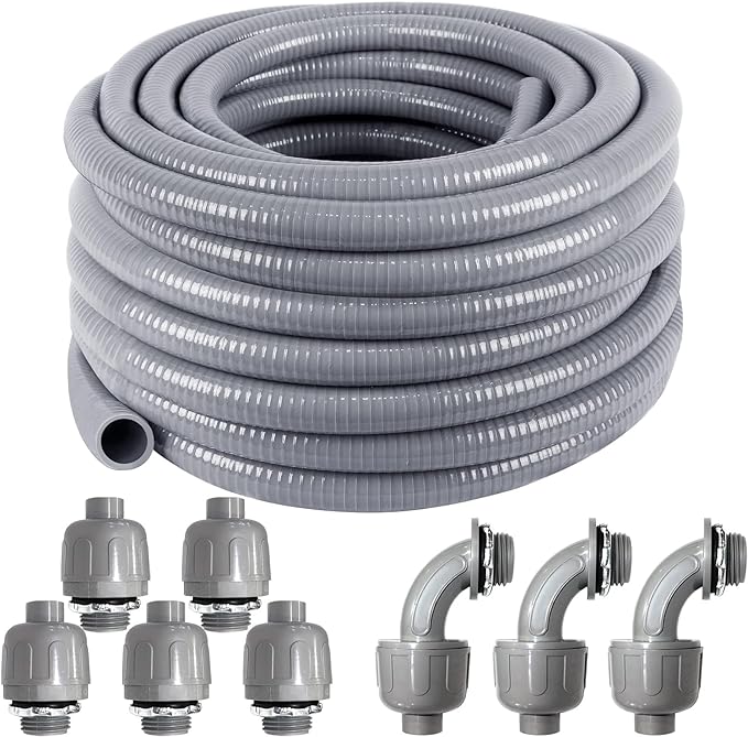 1inch 50ft Electrical Conduit Kit, Liquid-Tight Conduit and Connector | Flex by ANSGERY