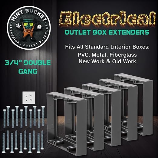 Mint Bucket Brands 3/4" Double Gang Outlet Box Extenders, UL Listed, Includes - Image 2