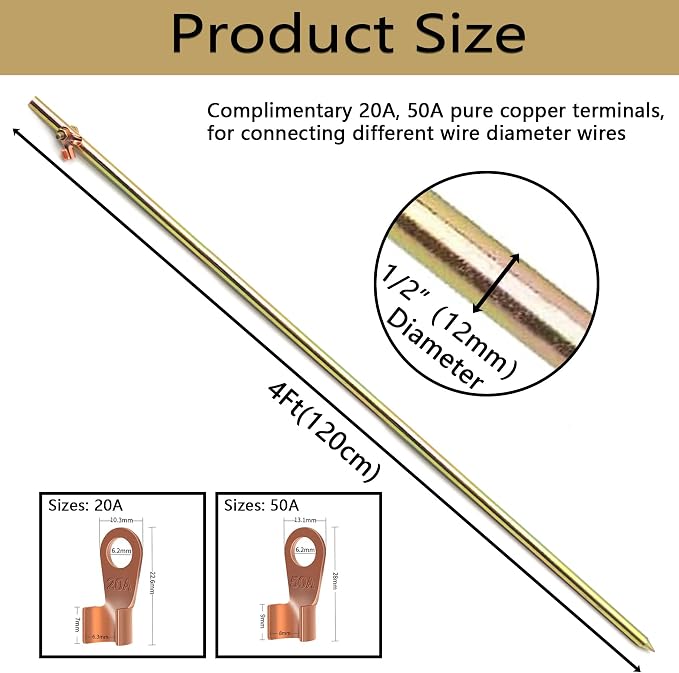 3 Pcs Grounding Rod, Diameter 1/2 inch Length 4ft Electrical Grounding bar - Image 2
